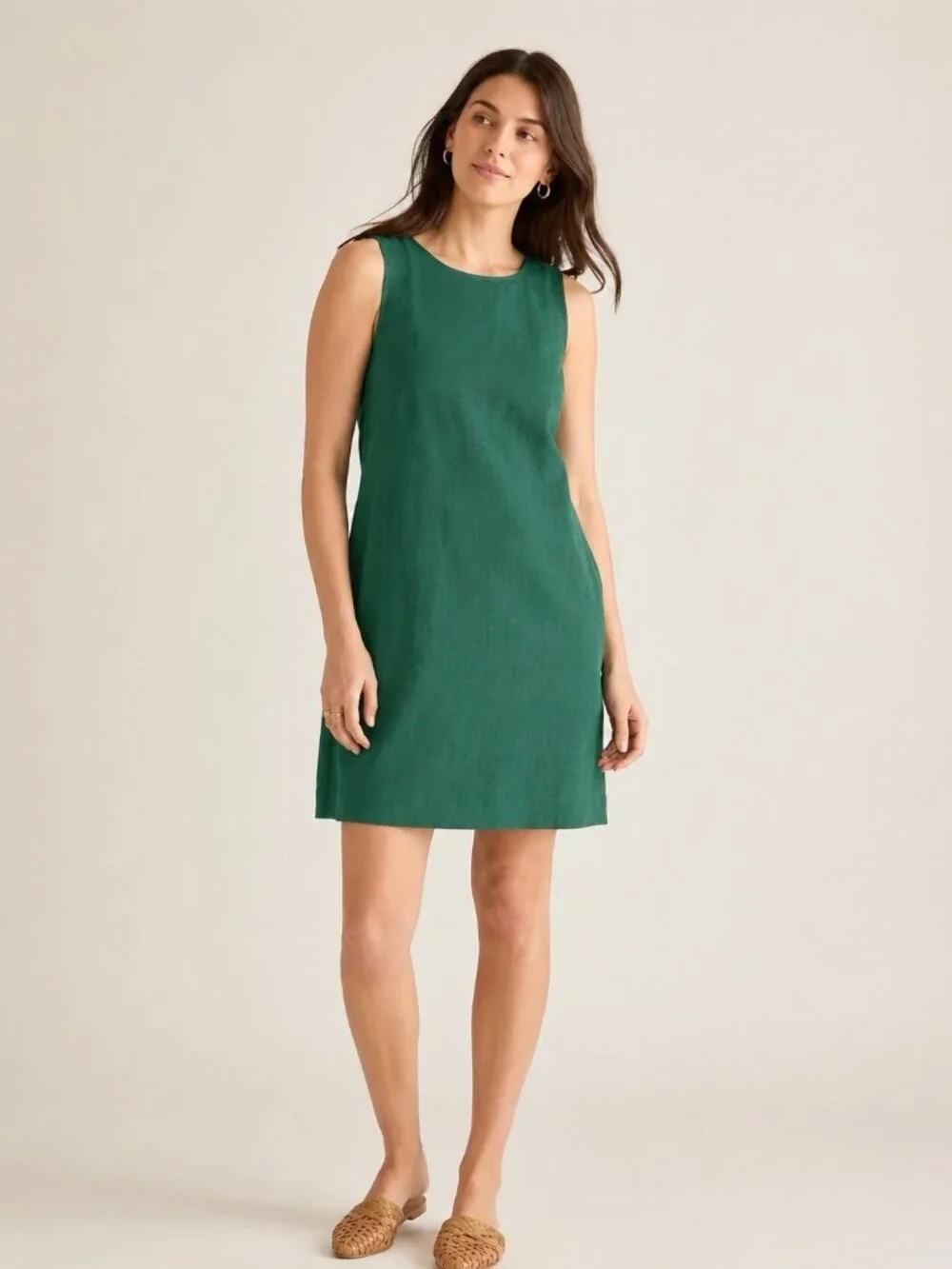 J Crew Womens Linen Blend Sleeveless Mini Dress 2 Fern Canyon Green Minimalist